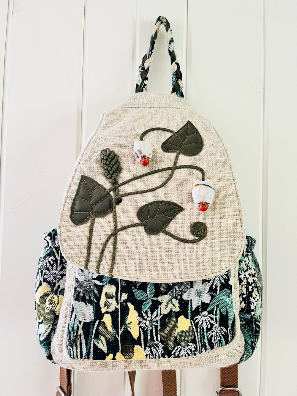 Neutral Botanical Mixed Media Texture Sling Back